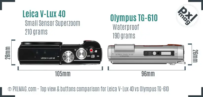 Leica V-Lux 40 vs Olympus TG-610 top view buttons comparison