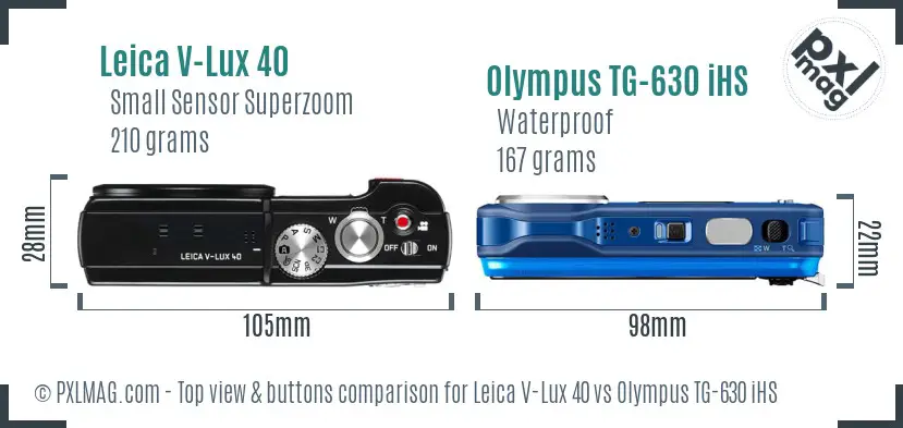 Leica V-Lux 40 vs Olympus TG-630 iHS top view buttons comparison Leica V-Lux 40 vs Olympus TG-630 iHS top view buttons comparison