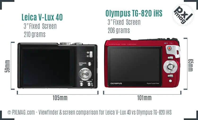 Leica V-Lux 40 vs Olympus TG-820 iHS Screen and Viewfinder comparison