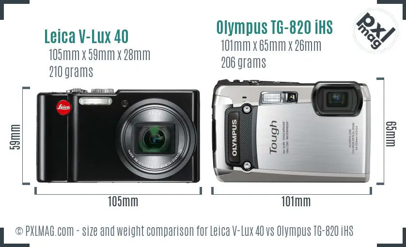 Leica V-Lux 40 vs Olympus TG-820 iHS size comparison