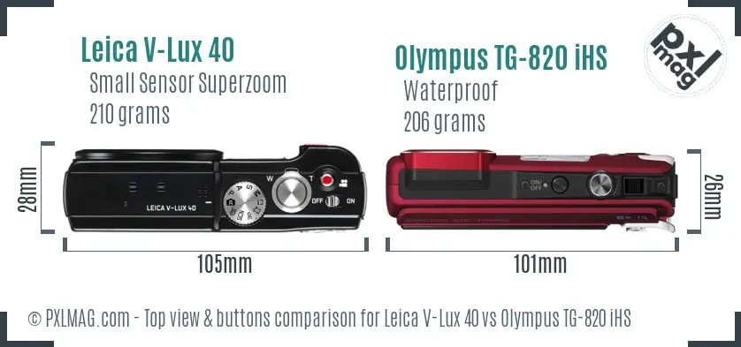 Leica V-Lux 40 vs Olympus TG-820 iHS top view buttons comparison