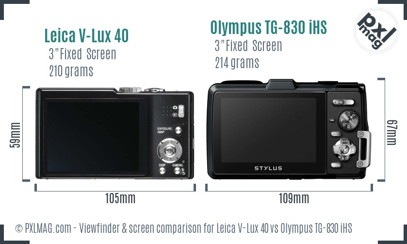 Leica V-Lux 40 vs Olympus TG-830 iHS Screen and Viewfinder comparison