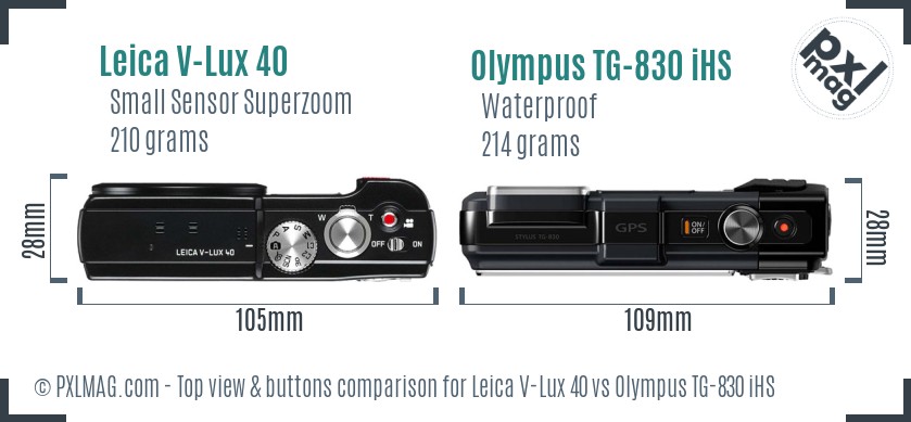 Leica V-Lux 40 vs Olympus TG-830 iHS top view buttons comparison