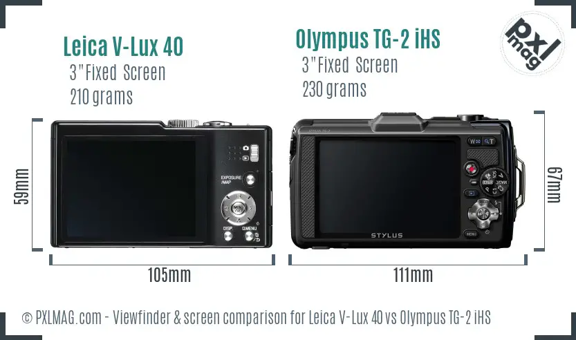 Leica V-Lux 40 vs Olympus TG-2 iHS Screen and Viewfinder comparison