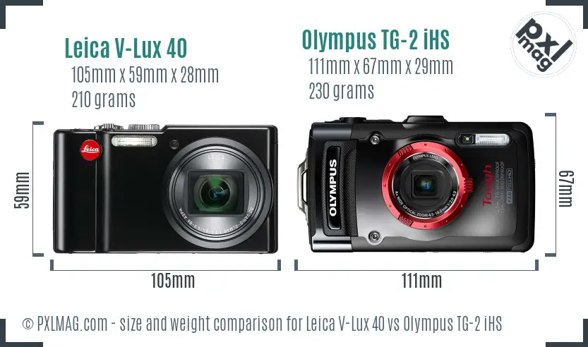 Leica V-Lux 40 vs Olympus TG-2 iHS size comparison