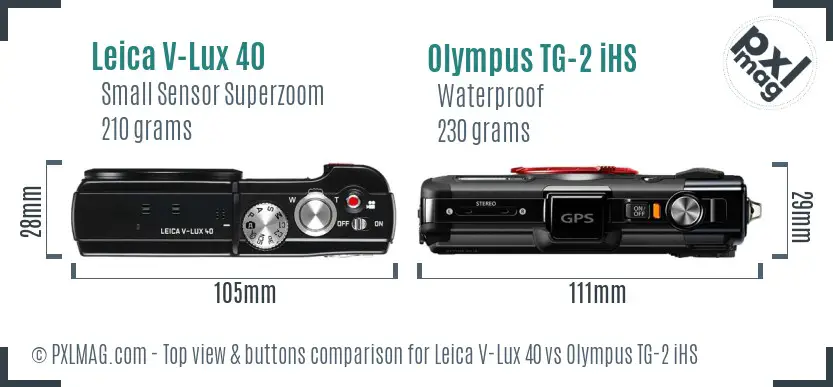 Leica V-Lux 40 vs Olympus TG-2 iHS top view buttons comparison
