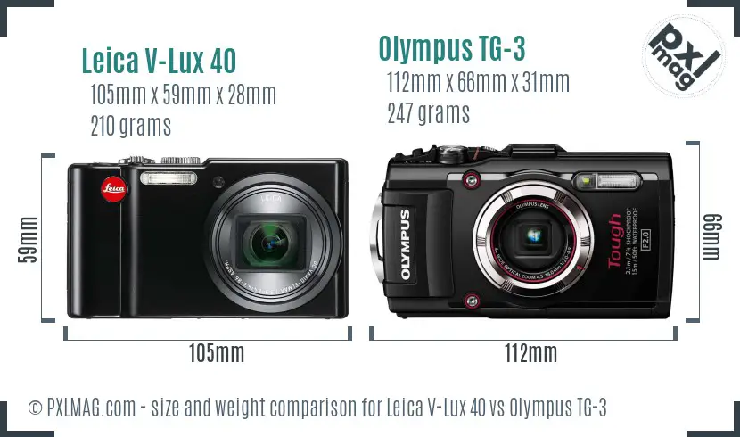 Leica V-Lux 40 vs Olympus TG-3 size comparison Leica V-Lux 40 vs Olympus TG-3 size comparison
