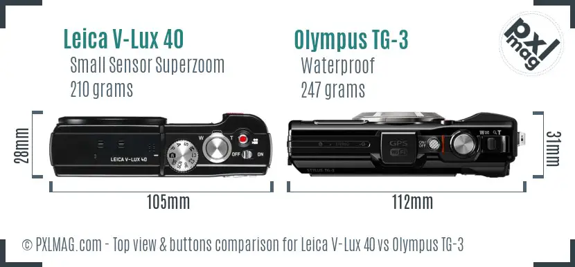 Leica V-Lux 40 vs Olympus TG-3 top view buttons comparison Leica V-Lux 40 vs Olympus TG-3 top view buttons comparison