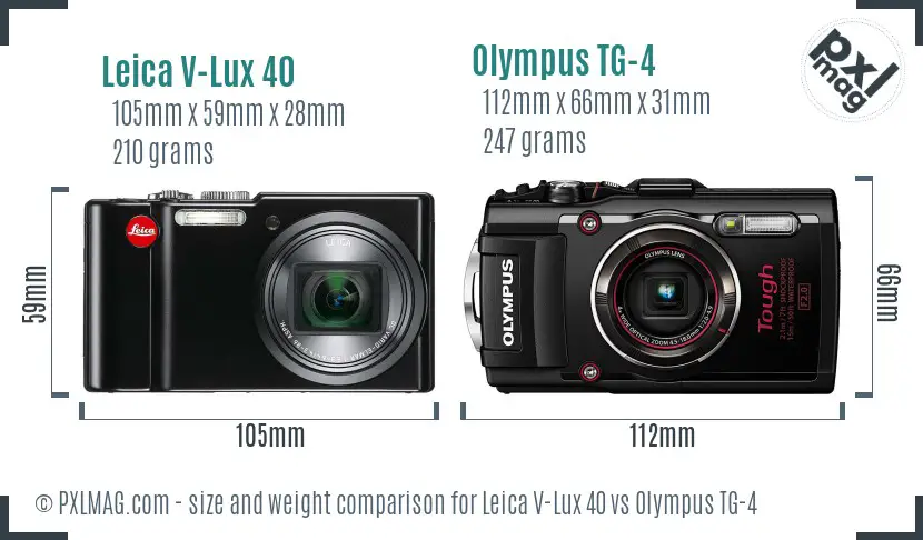 Leica V-Lux 40 vs Olympus TG-4 size comparison Leica V-Lux 40 vs Olympus TG-4 size comparison