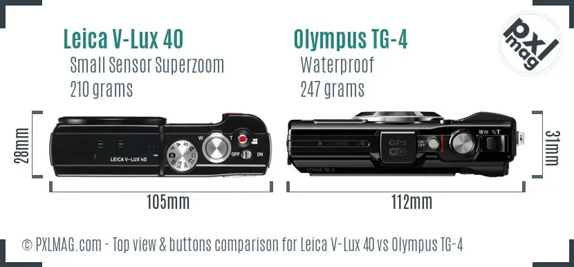 Leica V-Lux 40 vs Olympus TG-4 top view buttons comparison Leica V-Lux 40 vs Olympus TG-4 top view buttons comparison
