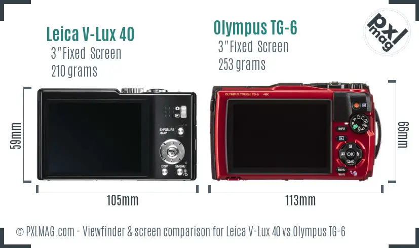 Leica V-Lux 40 vs Olympus TG-6 Screen and Viewfinder comparison