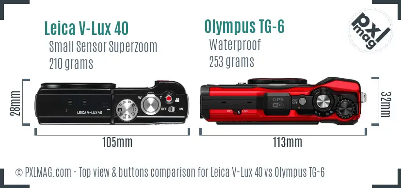 Leica V-Lux 40 vs Olympus TG-6 top view buttons comparison