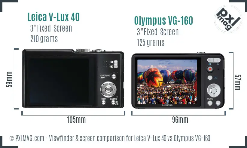 Leica V-Lux 40 vs Olympus VG-160 Screen and Viewfinder comparison