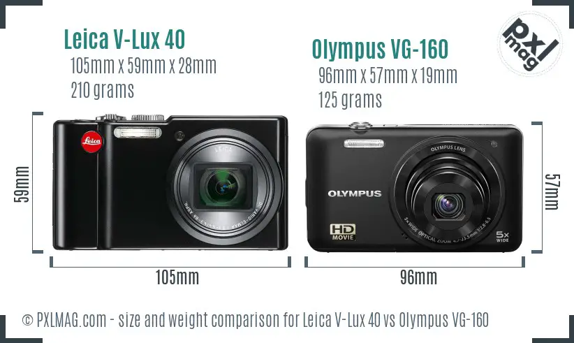 Leica V-Lux 40 vs Olympus VG-160 size comparison