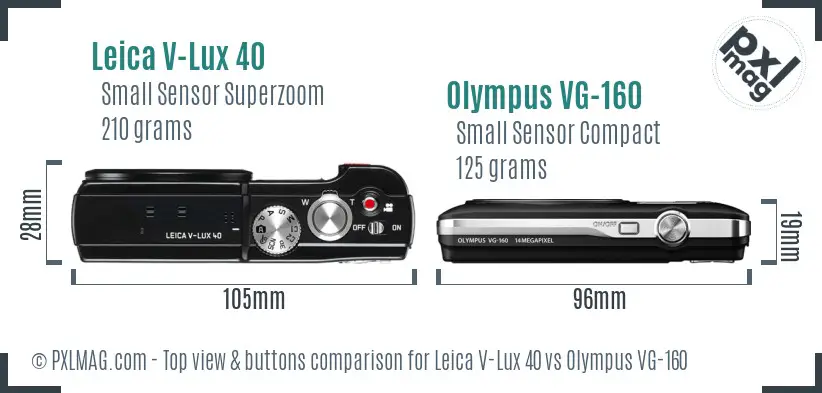 Leica V-Lux 40 vs Olympus VG-160 top view buttons comparison