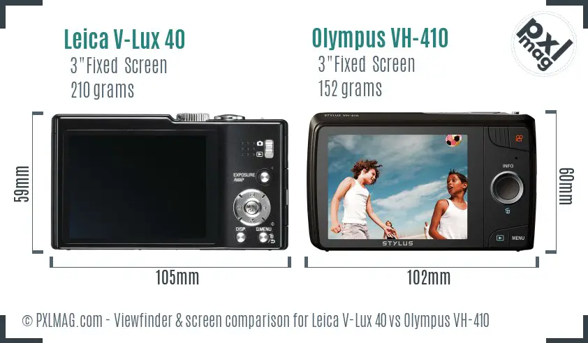 Leica V-Lux 40 vs Olympus VH-410 Screen and Viewfinder comparison