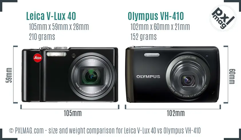 Leica V-Lux 40 vs Olympus VH-410 size comparison