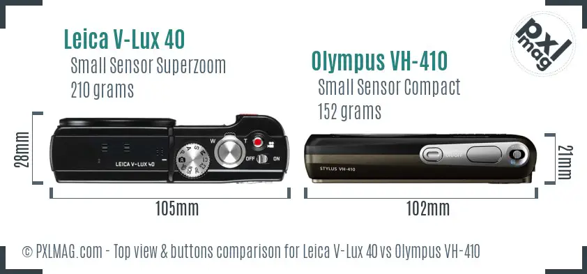 Leica V-Lux 40 vs Olympus VH-410 top view buttons comparison