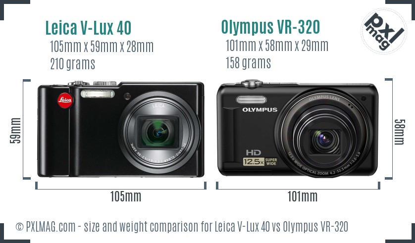 Leica V-Lux 40 vs Olympus VR-320 size comparison