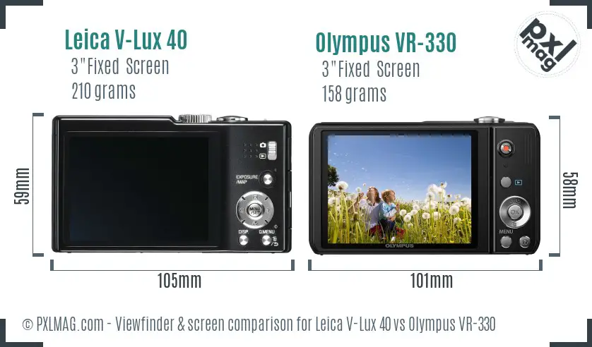 Leica V-Lux 40 vs Olympus VR-330 Screen and Viewfinder comparison