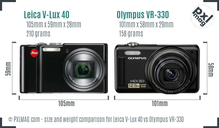 Leica V-Lux 40 vs Olympus VR-330 size comparison