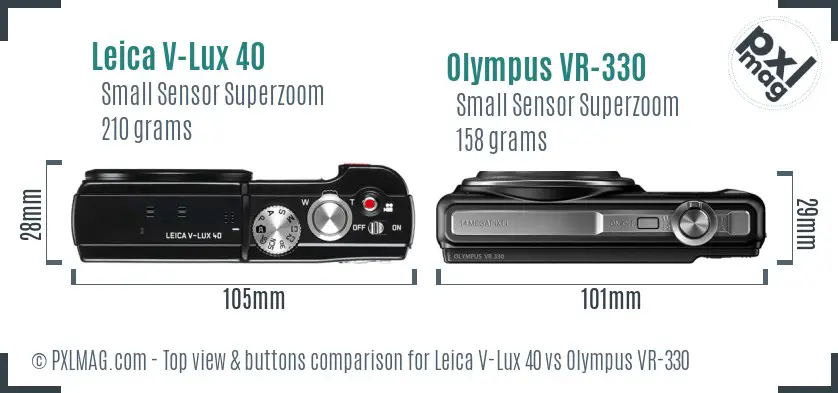 Leica V-Lux 40 vs Olympus VR-330 top view buttons comparison