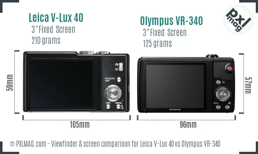 Leica V-Lux 40 vs Olympus VR-340 Screen and Viewfinder comparison