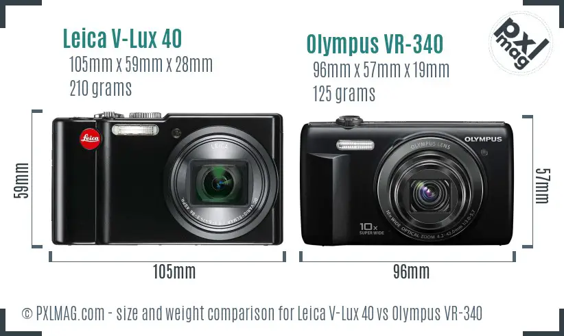 Leica V-Lux 40 vs Olympus VR-340 size comparison