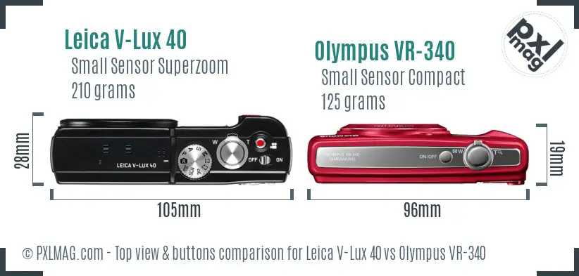 Leica V-Lux 40 vs Olympus VR-340 top view buttons comparison