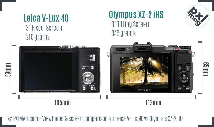 Leica V-Lux 40 vs Olympus XZ-2 iHS Screen and Viewfinder comparison