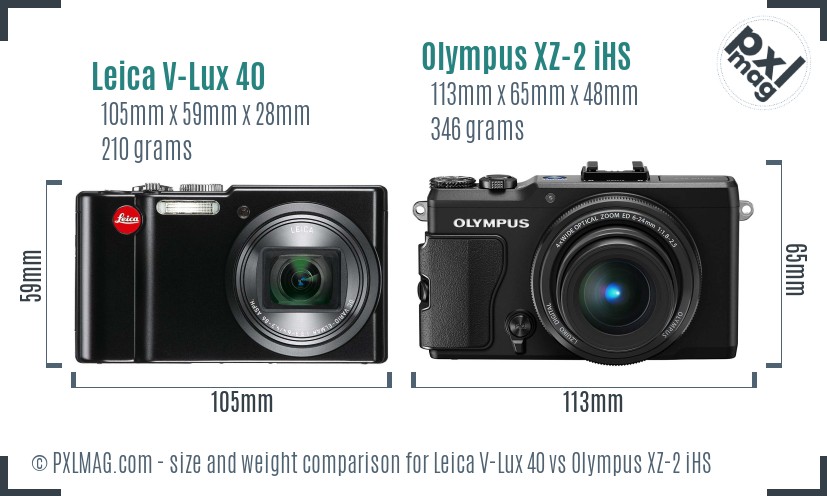 Leica V-Lux 40 vs Olympus XZ-2 iHS size comparison
