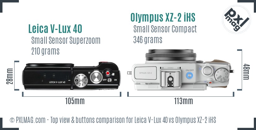 Leica V-Lux 40 vs Olympus XZ-2 iHS top view buttons comparison