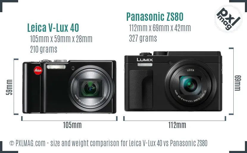 Leica V-Lux 40 vs Panasonic ZS80 size comparison