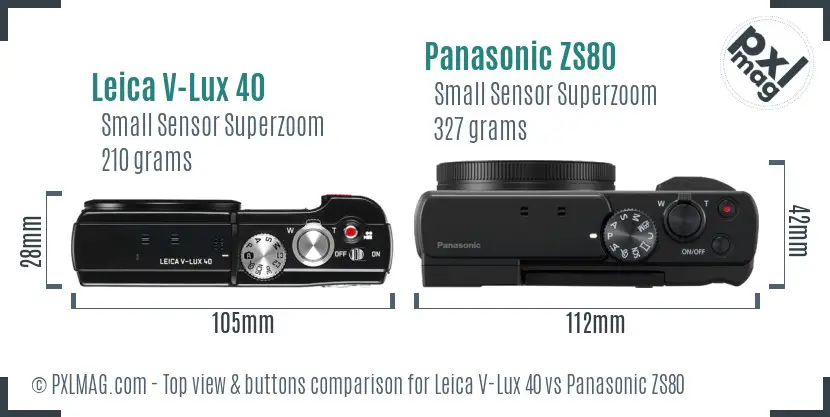 Leica V-Lux 40 vs Panasonic ZS80 top view buttons comparison