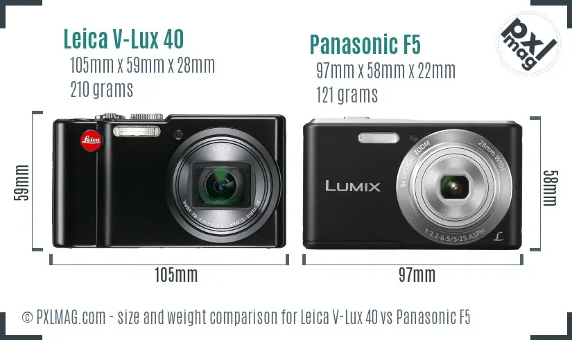 Leica V-Lux 40 vs Panasonic F5 size comparison