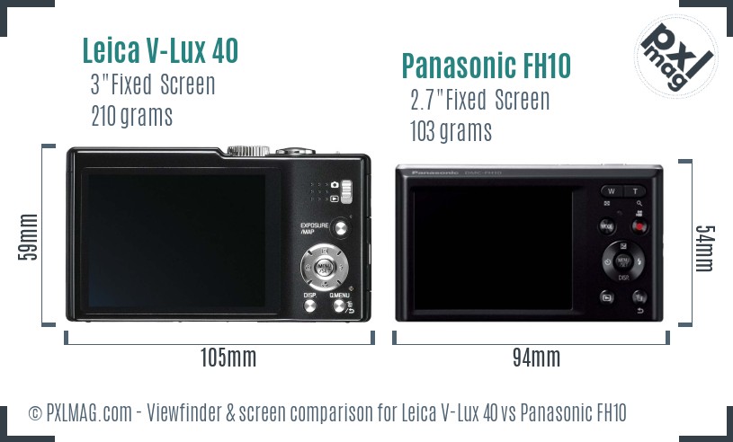 Leica V-Lux 40 vs Panasonic FH10 Screen and Viewfinder comparison
