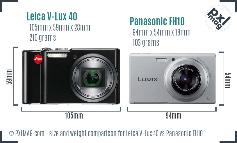 Leica V-Lux 40 vs Panasonic FH10 size comparison