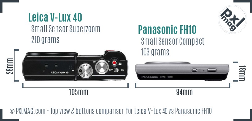 Leica V-Lux 40 vs Panasonic FH10 top view buttons comparison