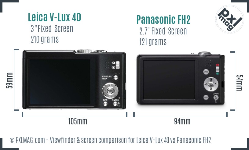 Leica V-Lux 40 vs Panasonic FH2 Screen and Viewfinder comparison