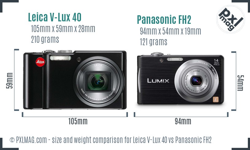 Leica V-Lux 40 vs Panasonic FH2 size comparison