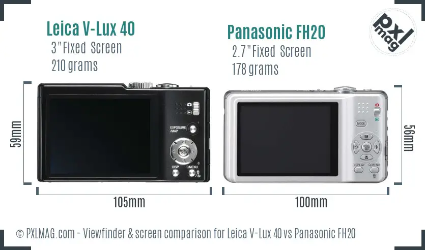 Leica V-Lux 40 vs Panasonic FH20 Screen and Viewfinder comparison