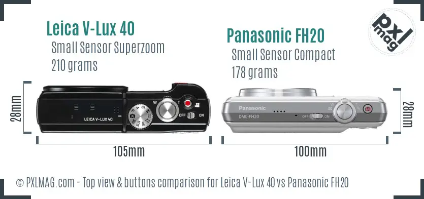 Leica V-Lux 40 vs Panasonic FH20 top view buttons comparison