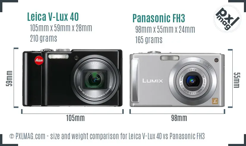 Leica V-Lux 40 vs Panasonic FH3 size comparison