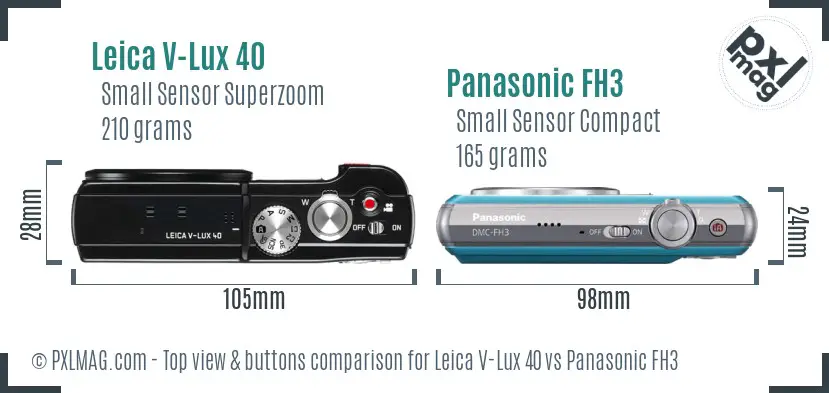 Leica V-Lux 40 vs Panasonic FH3 top view buttons comparison
