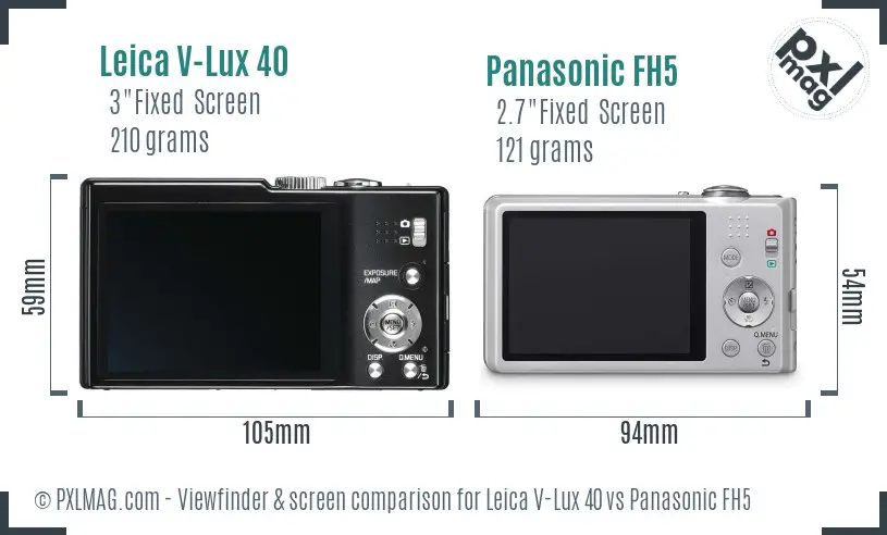 Leica V-Lux 40 vs Panasonic FH5 Screen and Viewfinder comparison