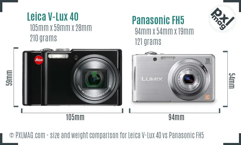 Leica V-Lux 40 vs Panasonic FH5 size comparison