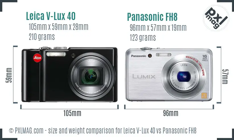 Leica V-Lux 40 vs Panasonic FH8 size comparison