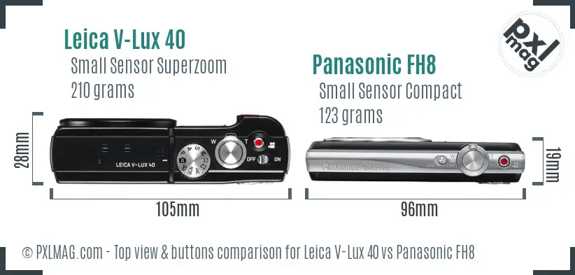 Leica V-Lux 40 vs Panasonic FH8 top view buttons comparison