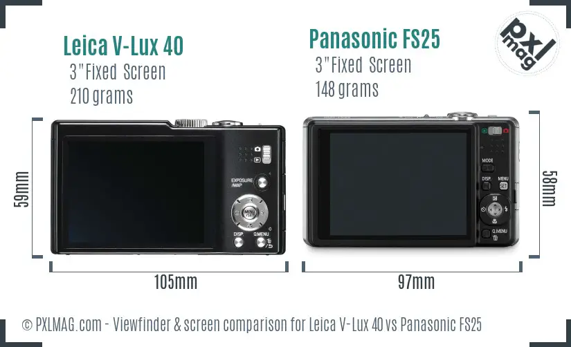 Leica V-Lux 40 vs Panasonic FS25 Screen and Viewfinder comparison