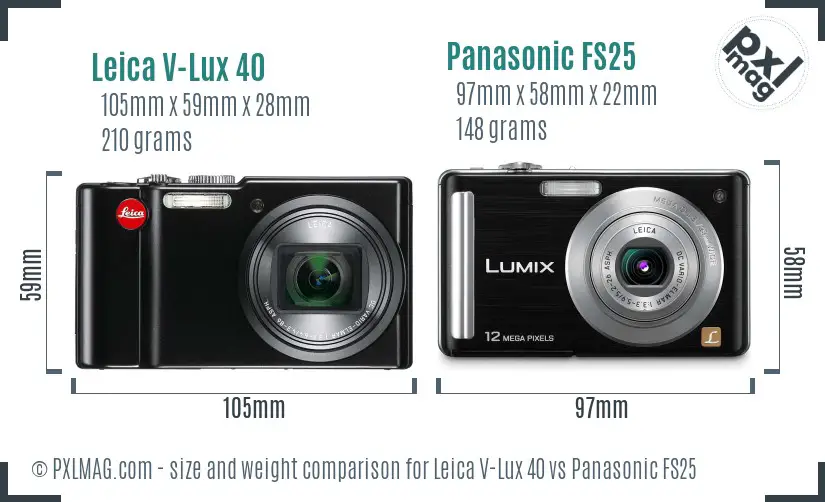 Leica V-Lux 40 vs Panasonic FS25 size comparison